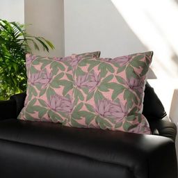LUSHLYF Peach-Coloured & Green 2 Pieces Floral Printed Velvet Square Cushion Covers-8