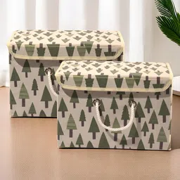 Myntra Elegant Homes 2 Pieces Cream & Green Tree-Print Foldable Drawer Organisers-40