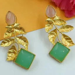 FindHerFavorite Gold-Plated Artificial Stones Studded Contemporary Drop Earrings-46