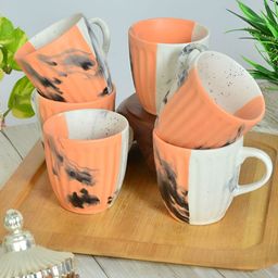 FABINALIV Set of 6 Orange Textured Matte Cups-7