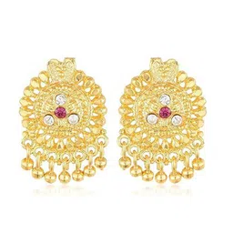 DIVASTRI Gold-Plated American Diamond Studded And Beaded Drop Earrings-14