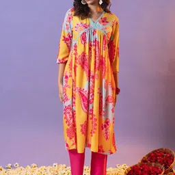 Sangria Women Paisley Printed Cotton Kurta with Trousers & Dupatta-image-45