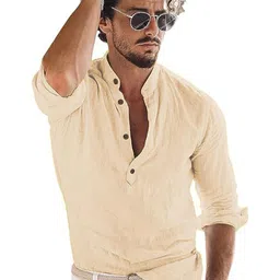 APEKTRA Band Collar Roll-Up Sleeves Slim Fit Short Kurta-image-23