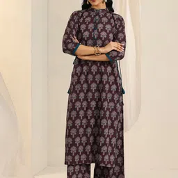 Libas Floral Printed Mandarin Collar Straight Kurta With Palazzos-43