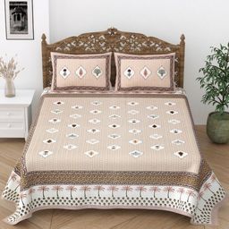 Desi Mantra Pink & White Floral 120 TC Queen Bedsheet with 2 Pillow Covers-image-52