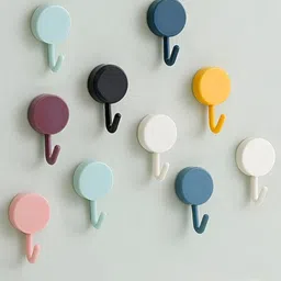 DeoDap 10 Piece Multicolors Self-Adhesive Sticky Wall Hooks-image-4