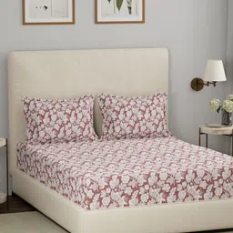 MASPAR Eclectic Garden Rust Orange Printed 144TC Cotton King Bedsheet & 2 Pillow Covers-24