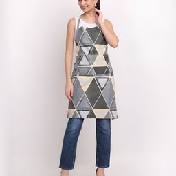 Arrabi Grey & Beige Geometric Printed Cotton Aprons With 2 Patch Pockets-21