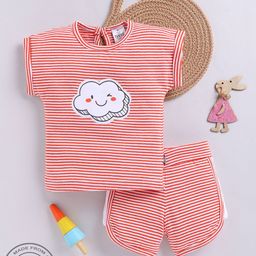 YK X Tinyo Infant Girls Pure Cotton Striped Cloud Applique Detail Top & Shorts-image-101