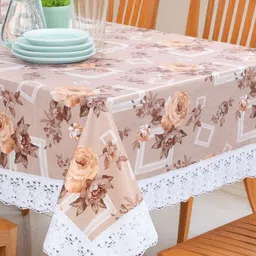 Stylista Beige & White Floral Printed 8-Seater Table Cover With Stylish Lace Border-image-51