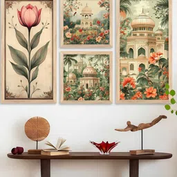 WALLLANE Traditional Architectures and Botanical Theme Wall Painting Pack of 4-image-10