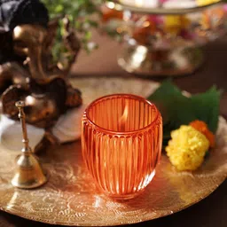 Pure Home and Living Orange 2 Pieces Glass Textured Candle Holder-image-59