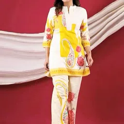 BAESD Printed Mandarin Collar Tunic With Trousers Co-Ords Set-image-44