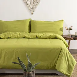 HANDICRAFT PALACE Fluorescent Green 300 TC Queen Bedsheet with 2 Pillow Covers-image-59