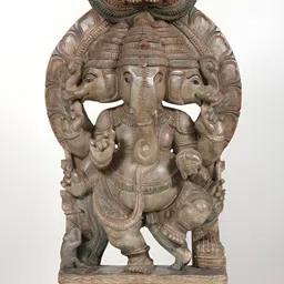 Exotic India Brown Trimukha Lord Ganesha Wooden Religious Idol Showpiece-image-71