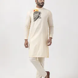 DEVOILER Ethnic Motifs Printed Band Collar Pure Cotton Straight Kurta-image-91