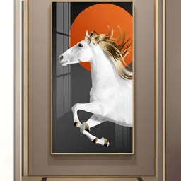 THE NEXT DECOR White & Orange Jumping Horse With Blond Painted Wall Art-picture-57