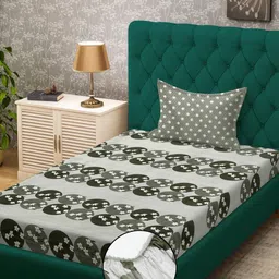 KLOTTHE Olive Floral Cotton Single Bedsheets-picture-22