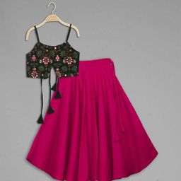 Anneca Girls Floral Embroidered Mirror Work Ready to Wear Lehenga With Choli-image-48