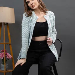 Dadu Dayal Women Geometric Self Design Woollen Cardigan-picture-16