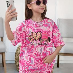 INCLUD Girls Printed Round Neck T-shirt With Shorts-41