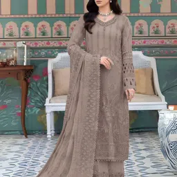 ODETTE Floral Embroidered Thread Work Semi-Stitched Dress Material-image-64