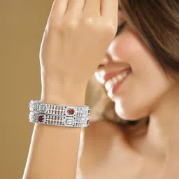 Rubans Set Of 2 Rhodium-Plated Gemstone & Cubic Zirconia-Studded Bangle image 1