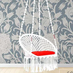 Swingzy White Hammock Round Shaped Hanging Swing With Cushion-26