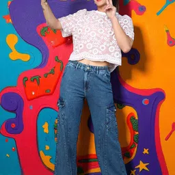 FCK-3 Women Wide Leg High-Rise Light Fade Stretchable Jeans-picture-41