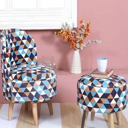 Shadowkart Set Of 2 Blue & White Printed Pouffe Stool Dinning Ottomans-image-14