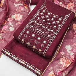 Riti Floral Embroidered Mirror Work Unstitched Dress Material-image-52