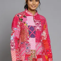 HANDICRAFT PALACE Women Floral Reversible Tailored Jacket with Patchwork-picture-32