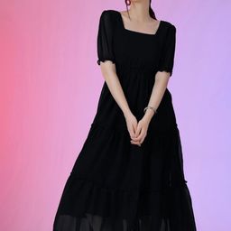 Krunal Raiyani Women Puff Sleeve Fit & Flare Dress-picture-0