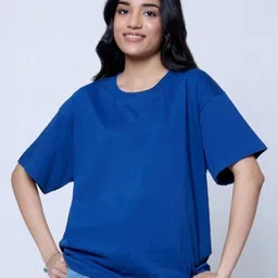 LoveDky Women Solid Round Neck Cotton Oversized T-shirt-28
