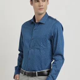 Turtle Men Standard Slim Fit Spread Collar Micro Ditsy Printed Cotton Formal Shirt-image-99