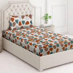 Arrabi Cream & Red Floral Printed 350 TC Single Bedsheet Set 2.15 m x 1.5 m-image-61