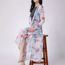 Cation Floral Printed Open Front Longline Shrug image 4