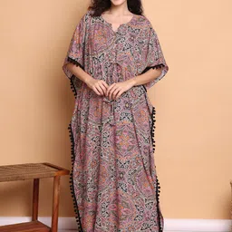 Secret Wish Multi-Coloured Abstract Rayon Kaftan-image-71