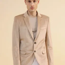 Givo Notched Lapel Corduroy Single-Breasted Smart Fit Formal Blazer-image-98