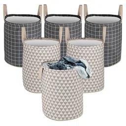 Kuber Industries Grey 6 Pieces Printed Cotton Laundry Bag 60 l-81