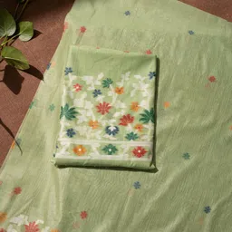 GAJARAI Floral Woven Design Muga Cotton Unstitched Dress Material-picture-3
