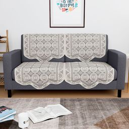 Myntra Elegant Homes Off White Cotton 4 Piece Sofa Cover-image-14