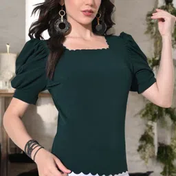 CORSICA Women Solid Puff Sleeve Laser Cut Top-picture-42