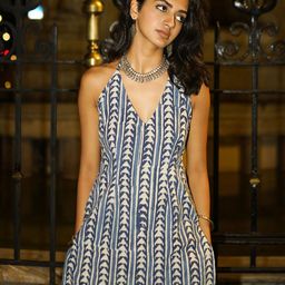 NISHORAMA Geometric Printed Halter Neck Pure Cotton Handloom Kurti-22