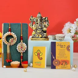 CraftVatika 5-Pcs Rakhi With Showpiece &Tilak With GreetingCard-image-5
