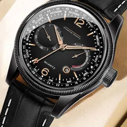 DOUBLERUN Men Dial & Leather Bracelet Style Straps Analogue Multi Function Watch H05N8031-18