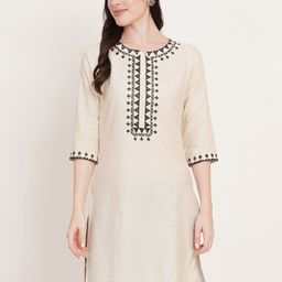 Brownverse Floral Embroidered Cotton Straight Kurta-image-24