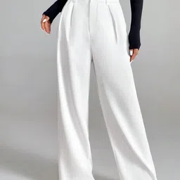 FNOCKS Women Relaxed Straight Leg High-Rise Pleated Zip Trousers-picture-34