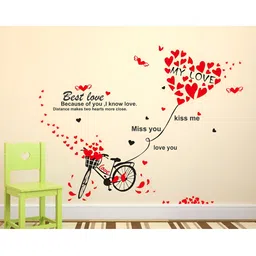 LANSTICK Red & Black Love with Cycle Self Adhesive Wall Sticker-58