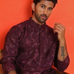 Jompers Men Floral Embroidered Chikankari Floral Kurta-57